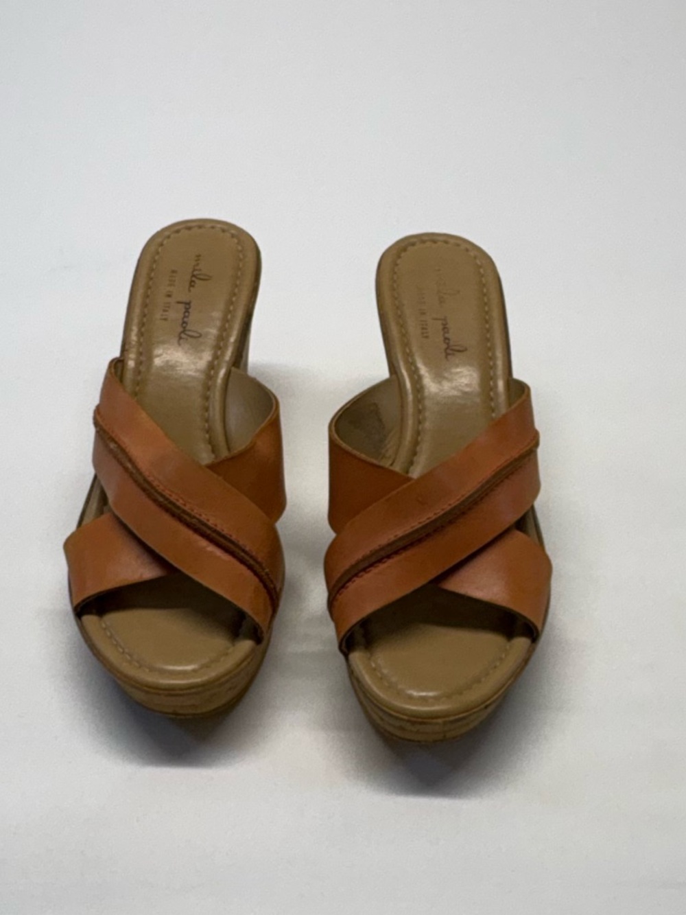 Mila Paoli Italian Leather Cross-Strap Sandals - Tan - Size 9/9.5